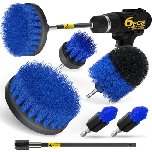 Holikme 6Pc Drill Brush Set - Scrub Brushes with Extension for Home Clean - color: Blue