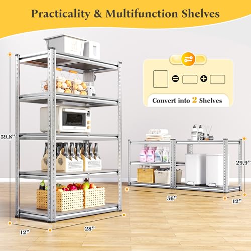 REIBII Galvanized Garage Shelving with PP Boards for Pantry Office Garage - size: Sliver 28"Wx12"Dx60"H