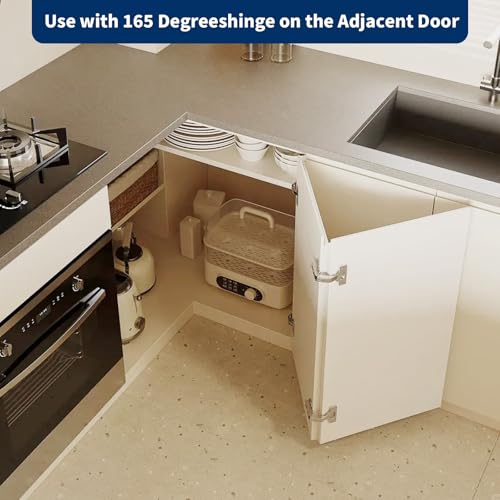 2 Pack 135° Lazy Susan Cabinet Hinge,Full Overlay Concealed Hinge for Corner Kitchen Cabinet Replacement Hardware,Clip on Plate,Cupboard Folded, Folden Door,Closets-Plated Nickel Finish (135 Degree) - size: 135 Degree