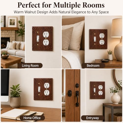 DoubleFill 4 Pcs Walnut Wood Switch Cover,14 * 14.2cm,1 Toggle 1 Duplex - color: 1 Toggle 1 Duplex, size: 14.2 x 14 cm