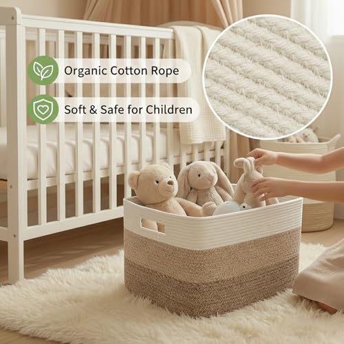 JMvicyroam 65L Large Woven Cotton Rope Blanket Basket, White&Brown - color: White&Brown, size: 65L