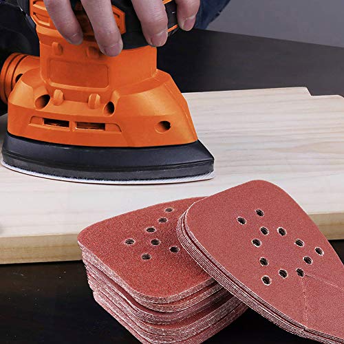 LotFancy Sanding Pads for Black and Decker Mouse Sanders, 50PCS 60 80 120 150 220 Grit Sandpaper Assortment - 12 Hole Hook and Loop Palm Detail Sander Sanding Sheets Sand Paper - size: 60/80/120/150/220 Grit