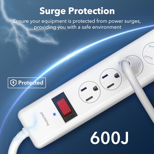 BN-LINK 6-Outlet Power Strip Surge Protector 1-Pack, 4-Foot Extension Cord, 600 Joules, Twist-to-Close Safety Covers, 90 Degree Flat Plug, Overload Protection, White - size: 6 Outlets（Safety Covers）