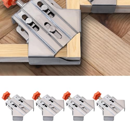 Akozon 4PCS Right Angle Clamp, 90 Degree Stainless Steel Woodworking Corner Clip, Open Design Adjustable Clamp for DIY Photo Frame, Wood, Metal Pipe, Steel Rod Projects