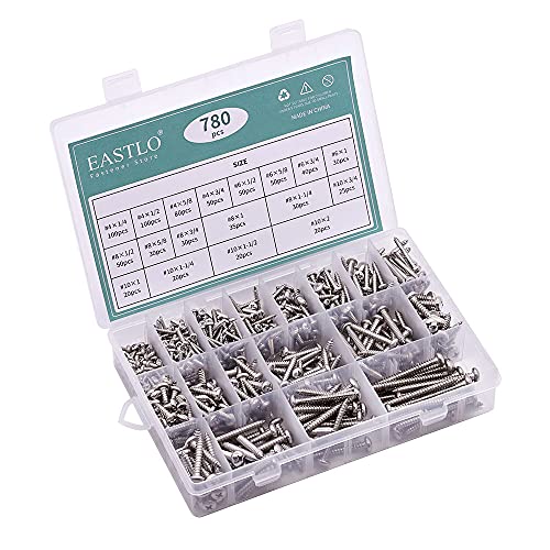 (780 PCS) #4#6#8#10 Pan Head Sheet Metal Screws Assortments 304 Stainless Steel 18-8 Self Tapping Screws Hardware Kit