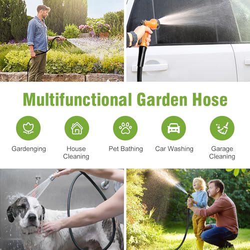 Beitopamz Short Garden Hose 5 ft x 5/8 in Male to Female Heavy Duty Small Water Hose Extender Connector, Lightweight Rubber Hybrid Leader Hose, Leak-Free Connections, 3/4'' Brass Fittings, Black - size: 5ft Male to Female