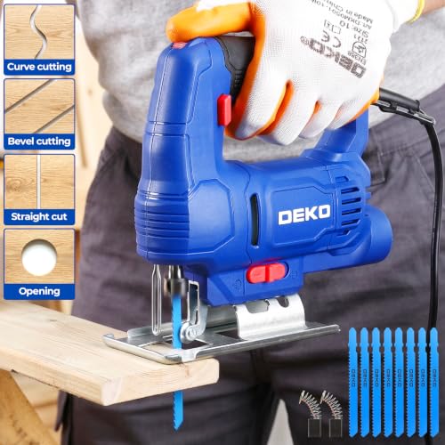 DEKO Electric Jigsaw Tool Power Jig Saws for Woodworking, Wood Cutter Hand Tool with 6 Variable Speed