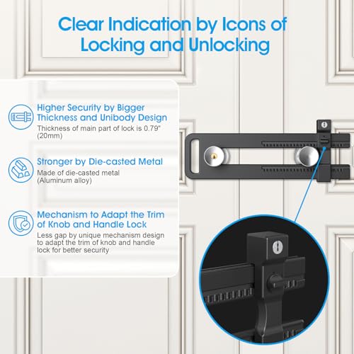 AST Double Door Security Lock, Adjustment Range 4.9”~12.2" (124~310mm) - style: Matte Black with Extended Locking Adjustment Range