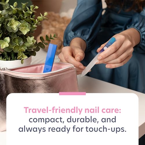 Bona Fide Beauty Glass Nail File with Case (Aqua Cobalt), Made in Czech | Genuine Bohemian Czech glass nail file for natural nails, reusable etched fine grit nail filer, easy to wash nail file - color: Aqua/Cobalt