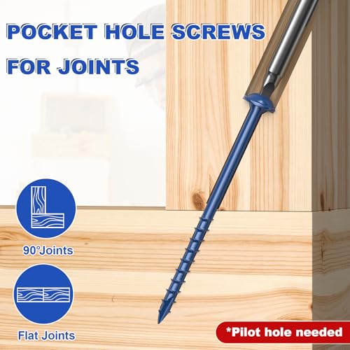 #8 Pocket Hole Screws 1-1/4 Inch, 100Pcs Coarse Thread Wood Screws, Square Drive, Washer Head, 4-Layer Coating, Drive Bit Included (Blue) - color: Blue, size: #8 x 1-1/4"