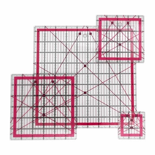 Sewing Rulers Quilting Ruler,Acrylic Quilting Templates,Sewing Tools Accessories Supplies for Patchwork Precision Fabric Cutting 4pcs(9.5,6,4.5,2.5inch) - color: Red