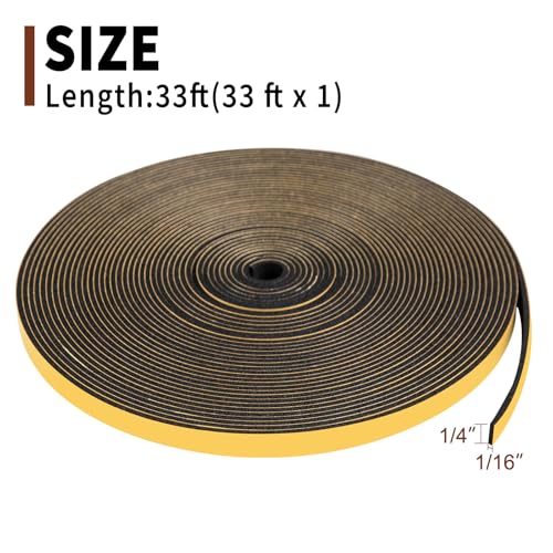 Yotache Weather Stripping (.25) 1/4 Inch Wide X 1/16 Inch Thick, 33 Ft - size: 1/4"x1/16"x33 FT