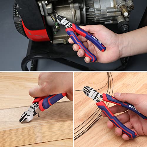 WORKPRO 6” Wire Cutters Heavy Duty CRV Steel, Diagonal Pliers for Cutting Wires Craft, Comfort Grip Handle - size: 6-inch
