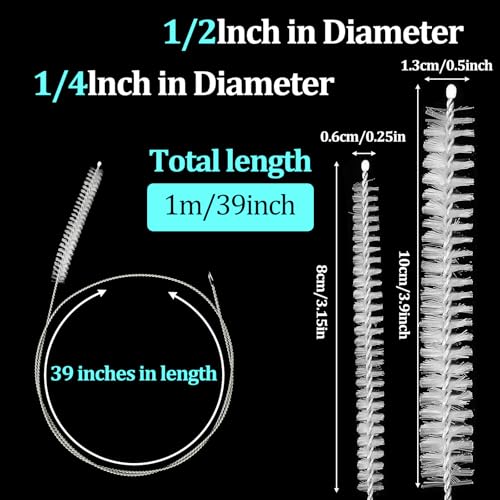 Ymapinc 4pcs 39.4 Inches Straw Cleaner Brush Extra Long, Extra Long Pipe Cleaners for Cleaning Straw, Tube, Pipe, Hose, Refrigerator Drain, Laboratory Catheter Brush, White - style: 1/2-inch and 1/4-inch