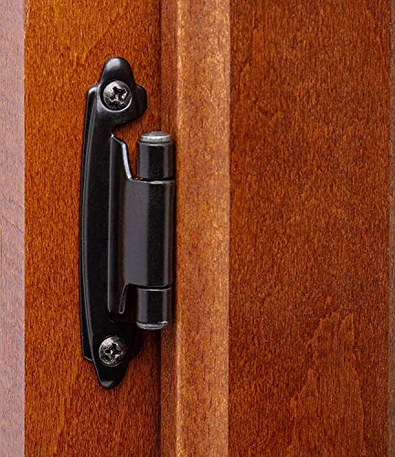 Decobasics 1/2" Overlay Matte Black Cabinet Hinges (5 Pair -10 Pcs) Self Closing Bath & Kitchen Cabinet Hinges Black Flush Mount w/Door Bumpers & Upgraded Screws - color: Matte Black, size: 10 Pack