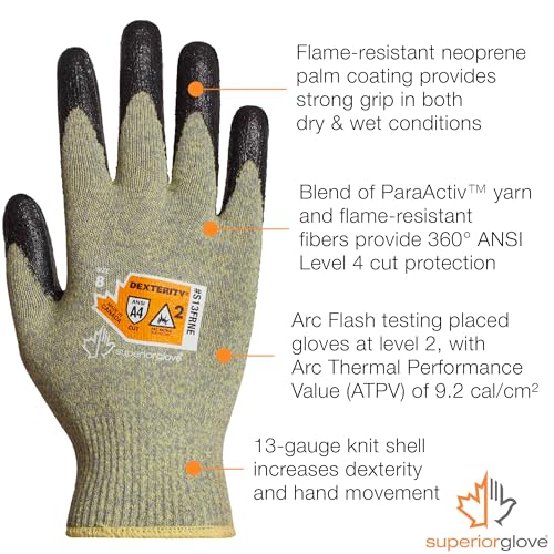 Superior Glove Dexterity Flame Resistant Arc Flash Electrcian Gloves with Neoprene Palm - S13FRNE - size: Large (Pack of 1)