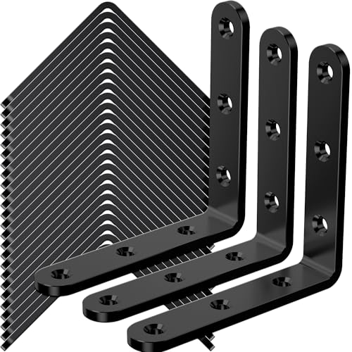 25Pcs Black Angle Brackets 4”x 4” Heavy Duty Corner Bracket 3MM for Wood | 3MM Thick Metal Corner Brackets 90 Degree Joint Hardware 4in Mounting Bracket for Wooden Furniture Cabinet Chair Bookshelf - size: Black-4x4 Inch