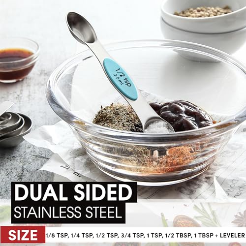 Spring Chef Stainless Steel Magnetic Measuring Spoons Set of 8, Aqua Sky - color: Blue (Aqua Sky), size: 1-Pack