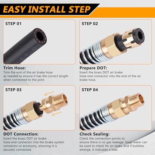 16PCS Brass DOT Air Brake Hose End Fitting, 1/2”Hose x 1/2” Male Connector - size: 1/2" Hose X 1/2" Male, style: 16PCS KIT