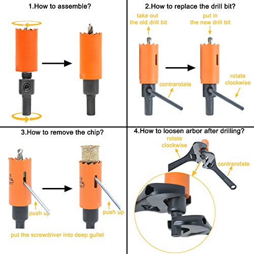 Hole Saw Kit for Wood Metal Plastic, Bi-Metal Cutter Set, 10PCS - color: Orange