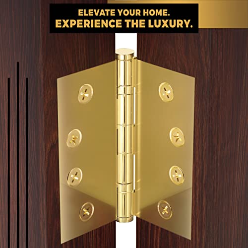 Solid Brass Door Hinge Heavy Duty Ball Bearing Polished Tarnish Aged Patina Gold 4x4 Inch - Set of 2 Hinges (Non Lacquered Brass) - color: Unlacquered Brass