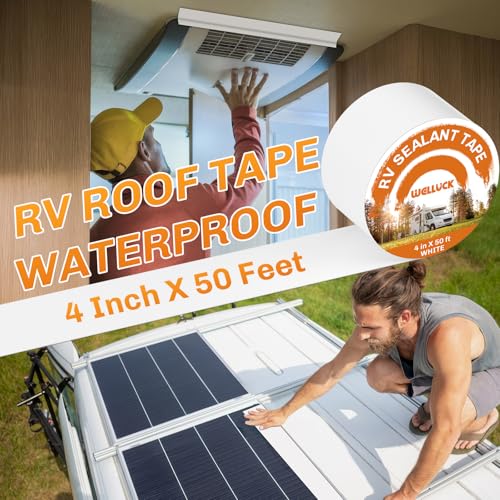 WELLUCK RV Roof Tape Sealant Roofing Tape, 4 Inch X 50 Foot Natural White RV Tape for Roof Repair Camper Trailer Boat Sealing Leak Repair, UV & Waterproof - style: 4inch x 50ft