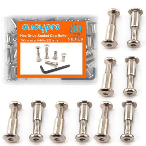 M6 x 1-1/4" Hex Drive Socket Cap Bolts Screws Kit,ALLOYPRO 30-Sets Binding Post Screws Socket Cover Connecting Bolt Fixing Post Screw for Furniture Chair Crib Table Cabinets,M6x30mm - color: Silver, size: Silver-M6*30mm-30sets