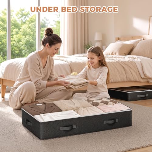Budding Joy Under Bed Storage Containers with Clear Lids, 4 Pack - color: Black, size: 60L-4 Pack