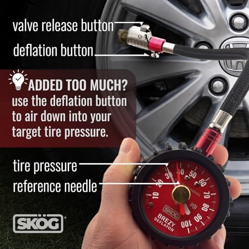 SKÖG Chuck Mates Platinum Tire Pressure Gauge 0–100 PSI Analog | Accurate PSI readings ANSI B40.1 | Second needle marks your target | Designed in the USA, made in Taiwan