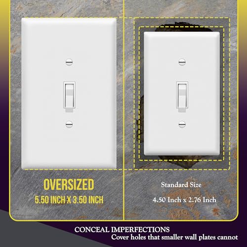 ENERLITES Toggle Light Switch Wall Plate, Jumbo Switch Cover, Oversized 1-Gang 5.5" x 3.5", Unbreakable Polycarbonate Thermoplastic, 8811O-W, White - color: White, size: Over-Size