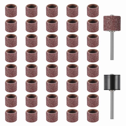Dimeho 42 Pcs Pet Nail Grinder Replacement Kit with Grit Sanding Bands Pet Dog Nail Smoother Sanding Drum Set Pet Claw Grooming Supplies for Dog Claw Care (80#/120#)