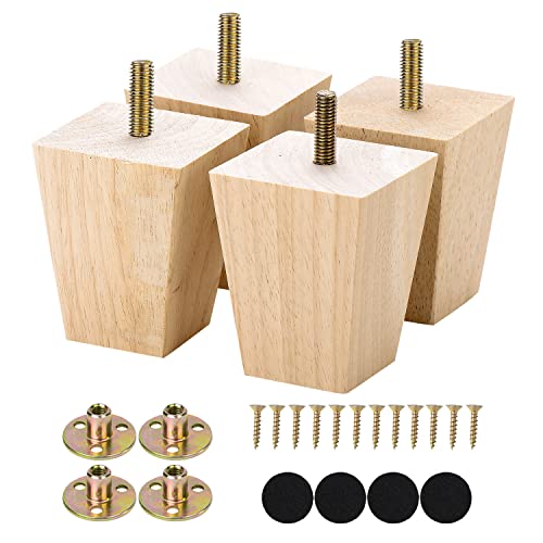Michanco 3 Inch Unfinished Wood Furniture Legs Set of 4 DIY Square Tapared Wood Furniture Feet for Couch Sofa - size: 3 Inch Unfinished