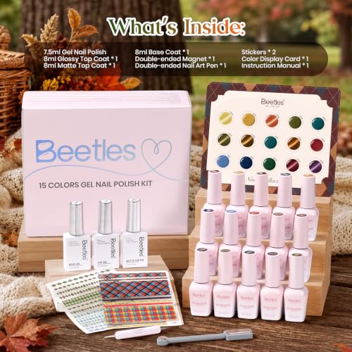 Beetles Fall Gel Nail Polish Kit With Cat Eye Colors, Base & Top Coat - color: A-Mixed Finishes | Nature Bazaar