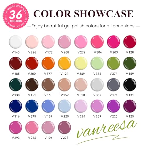VANREESA Gel Nail Polish Kit with U V Light 53 Pcs Gel Polish Nail Set 36 Colors Nail Polish Set + Base and 4 Effects Top Coat with Manicure Tools Complete DIY Nail Kit Gifts for Women Girls - color: Charming Moments