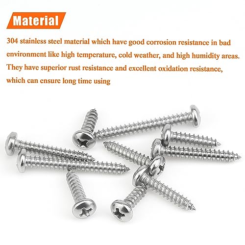 #7 x 1/2" 5/8" 3/4" 1" 1-1/4" Wood Screws Set, HELIFOUNER 145 Pieces Phillips Pan Head Self-Tapping Screws Assortment Kit, Phillips Pan Head Wood Screws, 304 Stainless Steel - size: #7