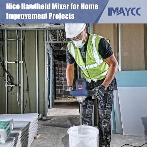 IMAYCC Handheld Cement Mixer, Portable Concrete Mixer,110V 6 Speed Mixing Drill, 2100W Drill Mixer for mud,Motar,Paint, Grout, Plaster,Thinset etc. - color: Blue