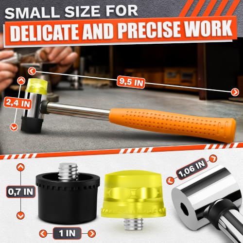 Small Orange Rubber Mallet Hammer 25mm, Double Faced Non Marring Head - color: Orange