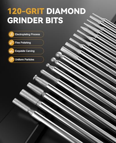 25Pcs Diamond Grinder Bit and Cutting Wheel Set for Dremel, 20 Pcs Grinding Burr Drill Bit with 1/8 Inch Shank, 5 Pcs Cutting Wheel with 2pcs 3mm Mandrel for Rotary Tool - size: 25 Pcs