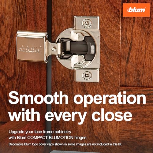 Blum Compact BLUMOTION Hinge (1 Kit), 1/2" Overlay, 105° Opening Angle, Steel, Integrated Soft-Close Hinges for Face Frame Cabinets - size: Pack of 1, style: With Screws