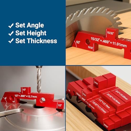 Table Setup Blocks for Woodworking, 14pcs Aluminum Alloy Woodworking Tools Precision Set up Bars, Height, Depth, Angle & Fence Alignment Gauge Set - Router and Table Saw Accessories with Storage Case