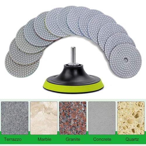16PCS Wet Dry Diamond Polishing Pad Kit, 4 Inch Diamond Sanding Pad 30-6000 Grit with 5/8''-11 Thread Backer Plate for Concrete Marble Quartz Granite Countertop Stone & Tile Polishing - size: 4 Inch 30-6000 Grit