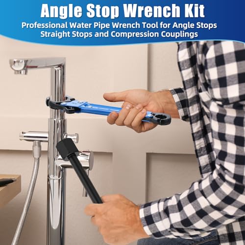 5 Pcs Angle Stop Wrench Kit Plumbing Tool, Compression Sleeve Puller for 1/2" Compression Fitting Ferrule Puller Removal Tool for 1/2" Copper Tubing 4-way Multi-functional Utility Key(Blue) - color: Blue