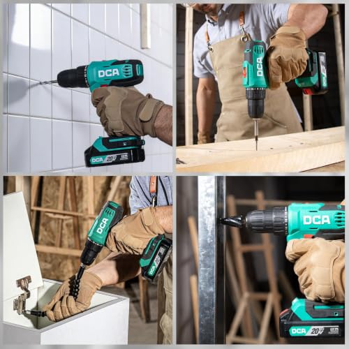 DCA Cordless Drill Set, 354 in-lbs Torque, 3/8" Keyless Chuck, Electric Power Drill with 2.0Ah Battery and Charger,18+1 Position,25-Piece 20V Drill Driver Kit, ADJZ2035AM - size: 2*Batteries