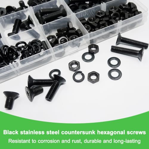 260Pcs M6 Countersunk Flat Head Phillips Machine Screws Assortment Kit, Nuts Washers with Screwdriver, M6x8/10/12/16/20/25/30mm for Electronics & Machinery - size: M6-260Pcs