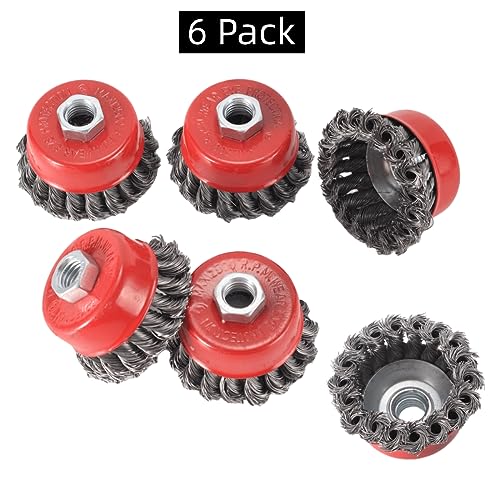 3 Inch Knotted Wire Cup Brush for 4 1/2 Angle Grinders (6 Pack) - style: 6 PACK 3" Cup Brush