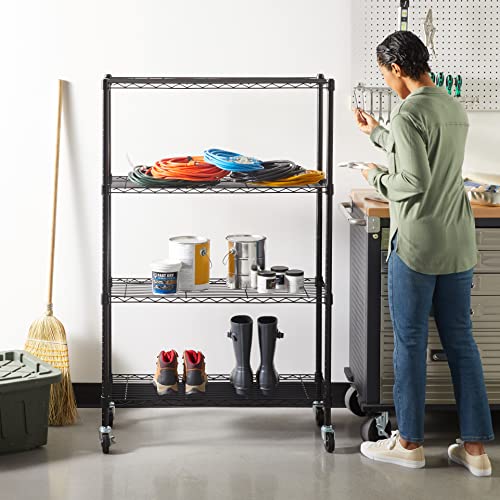 Amazon Basics 4-Shelf Heavy Duty Garage Shelving Storage Unit on 3" Wheel Casters, Adjustable Metal Wire Rack with Leveling Feet, 36" x 14" x 57.75", Black - color: Black, size: 36" L x 14" W x 57.75" H, style: 4 -Shelf