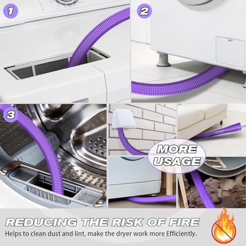 Sealegend 2 PCS Dryer Vent Cleaner Kit, Dryer Lint Vacuum Attachment&Brush - color: Purple