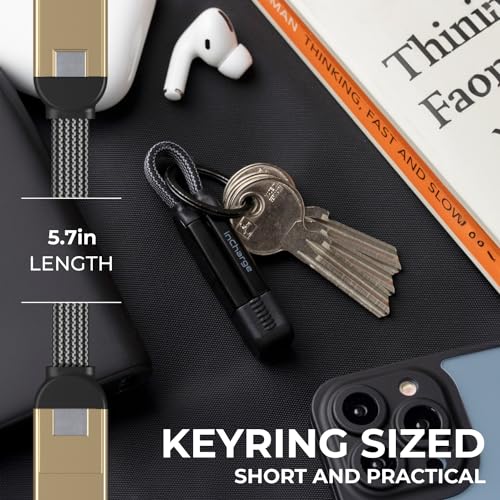 Rolling Square inCharge X, Multi Charging Cable, Portable Keychain Charger Cable, 6-in-1 with 100W Ultra-Fast Charging Power, Saturn Gold, Multi Charger - color: Saturn Gold