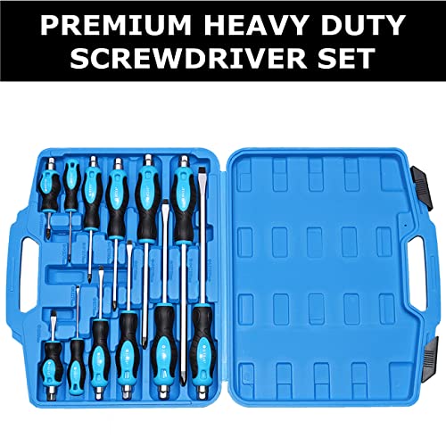 12-Piece Magnetic Screwdriver Set, Heavy Duty Screwdriver Set Go-Thru Steel Blades, High Torque 6 Phillips & 6 Flat Head Tips Screwdrivers Set with Case
