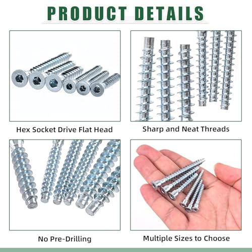 Keadic 130Pcs Confirmat Screws, Hex Socket Drive Countersunk Self-Tapping, Blue & White Zinc Plated Furniture Contecting Screw for Industrial and Scientific, M5 x 35mm/40mm/50mm, M7 x 40mm/50mm/70mm - color: Blue & White Zinc, size: NO.2